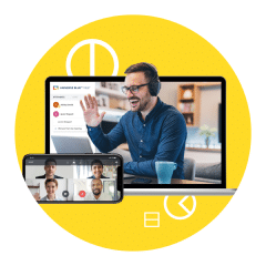 A man holding a video call meeting across devices using NEC Univerge Blue business phone systems